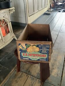 Vtg California Fruit Exchange Elmwood Pear Wooden Wood Box Crate Original Label