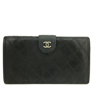CHANEL Bicolore Quilted CC Logo Black Lambskin Long Bifold Wallet/9Y1581