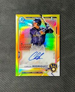 New Listing2021 Bowman Chrome 1st Carlos Rodriguez #CPA-CR Yellow Refractor Auto /75