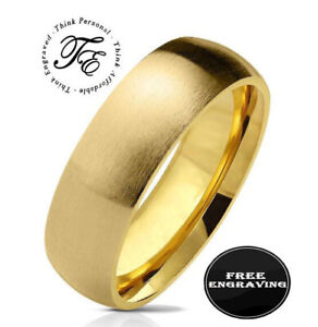 Men's Custom Engraved Matte Gold Promise Ring or Wedding Ring