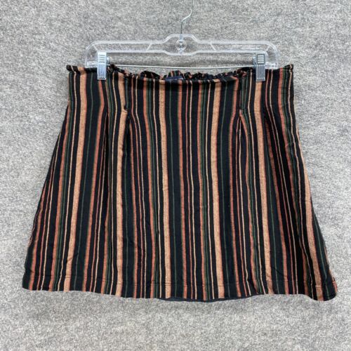 American Eagle Skirt Women L Large Black Striped Mini A-Line Pull On Lined