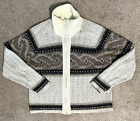 Vintage London Fog Sweater Mens XL Nordic Fair Isle Cardigan Ivory Full Zip
