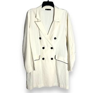ZARA TRF Sz Large Double Breasted Tuxedo Long Blazer Jacket Mini Dress Cream