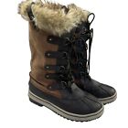Khombu Nordic Winter Snow Boots Size 8.5 Brown Leather Faux Fur Lace Up Shoe