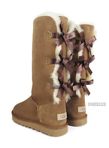 UGG Bailey Bow Tall II Triple Chestnut Suede Fur Boots Womens Size 7 *NIB*