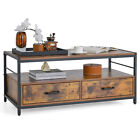Coffee Table w/Storage Drawers& Shelf Coffee Table w/Metal Frame for Living Room