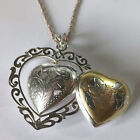 Antique Sterling Silver Swivel Heart Locket in Ornate Frame w/ Slender Chain