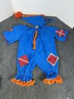 VTG Halloween 1970s 1980s Homemade Kid's Youth Clown Costume W/Hat Blue & Orange