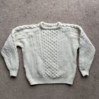 Carraig Dunn Sweater Womens 40 Crewneck Vtg Pure Wool White Cable Knit