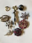 Lot W 10 Brooch Pins T Fish Ladybug Mother Pin Tree of Life Flowers Carved MOP