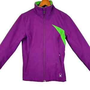 Spyder Softshell Jacket Womens Medium Purple Green Full Fleece Lined Full Zip