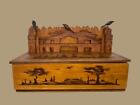 Vintage Tramp Prison ART Primitive Folk ART Wood Box Handmade w/ Crows on Lid