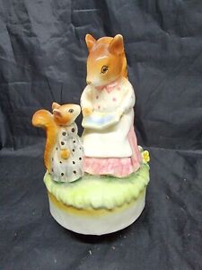 New ListingVintage Music Box Squirrel Mom reading book  Made in Japan