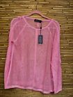Magaschoni 100% Cashmere Pink Knit Accent Pullover Sweater Large New W/ Tags