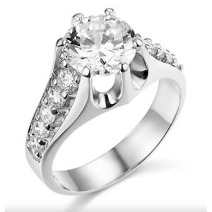 3.75 Ct Created Diamond Round Real 14K White Gold High Crown Engagement Ring