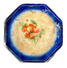 Antique La Francaise? Flow Blue Bread & Butter Plate Red Poppy Gold Hexagonal