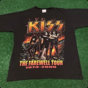 Vintage 90s Kiss Band Tee Farewell Tour 2000 Lightning VTG Shirt Mens Size Large