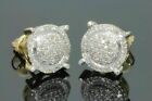 Real Moissanite 2Ct Round Cut Men's Cluster Stud Earrings 14K Yellow Gold Plated