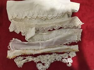 Crochet Lace Trims Fragments SOME FROM PILLOW CASES Lot of Vintage Antique
