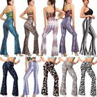 Women's Print Casual Stretch High Waist Bell Bottom Flare Palazzo Pants Trousers