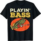 Playin Bass Fish Guitar Cool Fishing Bassist Player Musician T-Shirt Size S-5XL