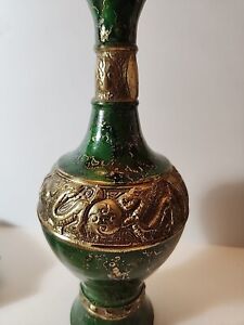 New ListingLucky Dragon Brass & Green and Gold Enamel Vase