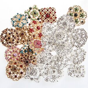 Lot 24pcs Crystal Brooch Pins Mixed Vintage Style Golden Rhinestone DIY Bouquet