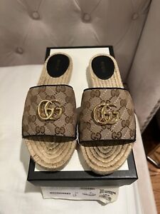 Original GG Gucci Canvas Espadrille Slide Sandal 37