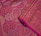 Vintage Purple Sarees Pure Silk Hand Woven Indian Sari Fabric 5Yard Sewing Soft