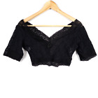 Vtg Fitzgerald Lingerie Womens Large Cropped Top Black Lace 100% Nylon