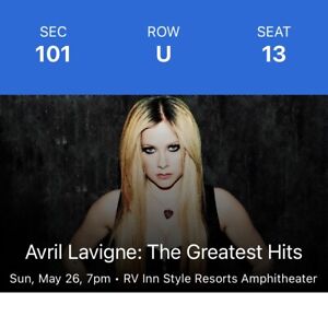 New ListingAvril Lavigne | Ridgefield WA | 05/26/2024 | Section 1 Row U Seat 13
