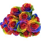 8pcs Artificial Silk Rainbow Rose Flowers DIY Floral Arrangment -Red center