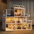 ROBOTIME Wood Dollhouse Shopping Mall Doll House with Lights Music for Xmas Gift