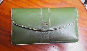 NWOT Etienne Aigner Green Pebbled Leather Trifold Wallet Multi Card Slots