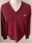 Vtg  Lacoste V-Neck Pullover Sweater Made Size XL Dark Red Orlon Acrylic USA