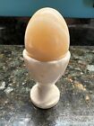 Vintage Genuine Onyx Alabaster Marble Egg with Cup Stand