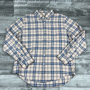 Abercrombie Fitch Flannel Shirt Mens XL Blue Peach Plaid Button Down 100% Cotton