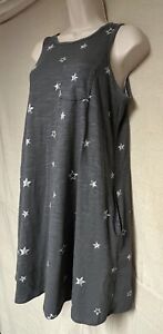 Barely Worn Women’s Small Gray W/ White Star Print Tagless Tank Dress By Sonoma