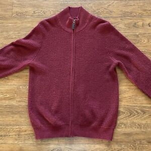 Vtg LL Bean Cashmere Sweater Mens Med Full Zip Cardigan Maroon Waffle Knit HK