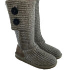 UGG Cardy 5649 Gray Suede Sock Knit Tall Button Slipper Winter Boots Womens sz 4
