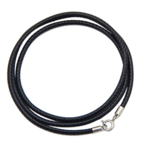 2mm Black Leather Cord Necklace Sterling Silver Ring Clasp 16-32