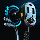 Car Accessories RGB Bluetooth 5.0 FM Wireless Transmitter Charge Cable MP3 USB C