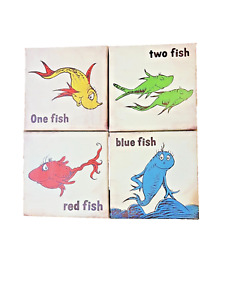 New ListingDr Seuss One Fish Two Fish Red Fish Blue Fish Canvas Print Set of 4 Wall Art