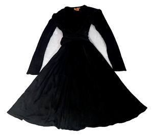 Tory Burch Wrap Dress Womens XS Black Silk Long Sleeve Tie Waist Cocktail V Neck