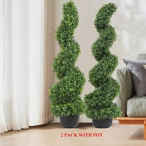 New Listing110cm Artificial Boxwood Spiral Topiary Tree Home Decor In/Outdoor 2 Ps With Pot