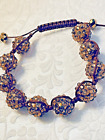 MACRAME CORD BRACELET Estate -  Brown w  Pave Crystal Beads Attention Getting