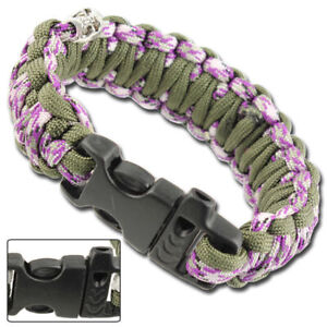 Skullz 550 Paracord Survival Bracelet Olive & Purple Camo, Emergency Whistle