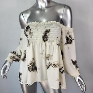 EXPRESS~SZ M~OFF WHITE BLACK OFF THE SHOULDER PEASANT TOP BLOUSE BABYDOLL