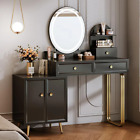 New ListingModern Makeup Vanity Desk with LED Lighted Mirror & Storage Cabinet Drawers