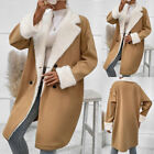 Women's Fur Wool Coat Long Sleeve Winter Warm Coat Double Breasted Casual Jacket